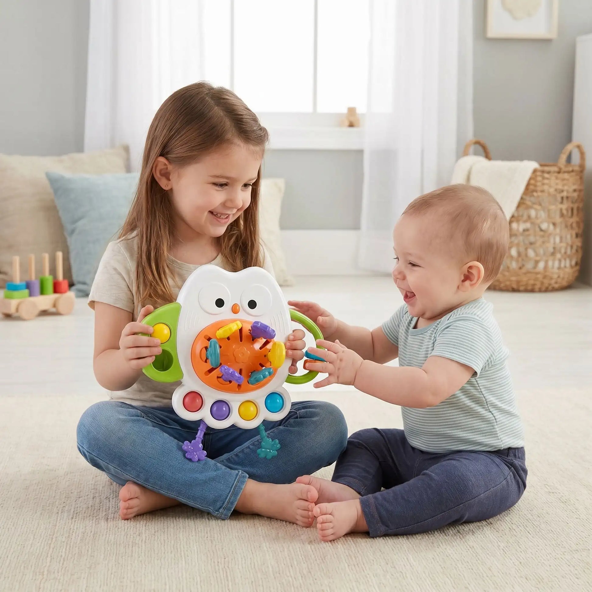 jouet pour bebe 6mois hibou soeur assis