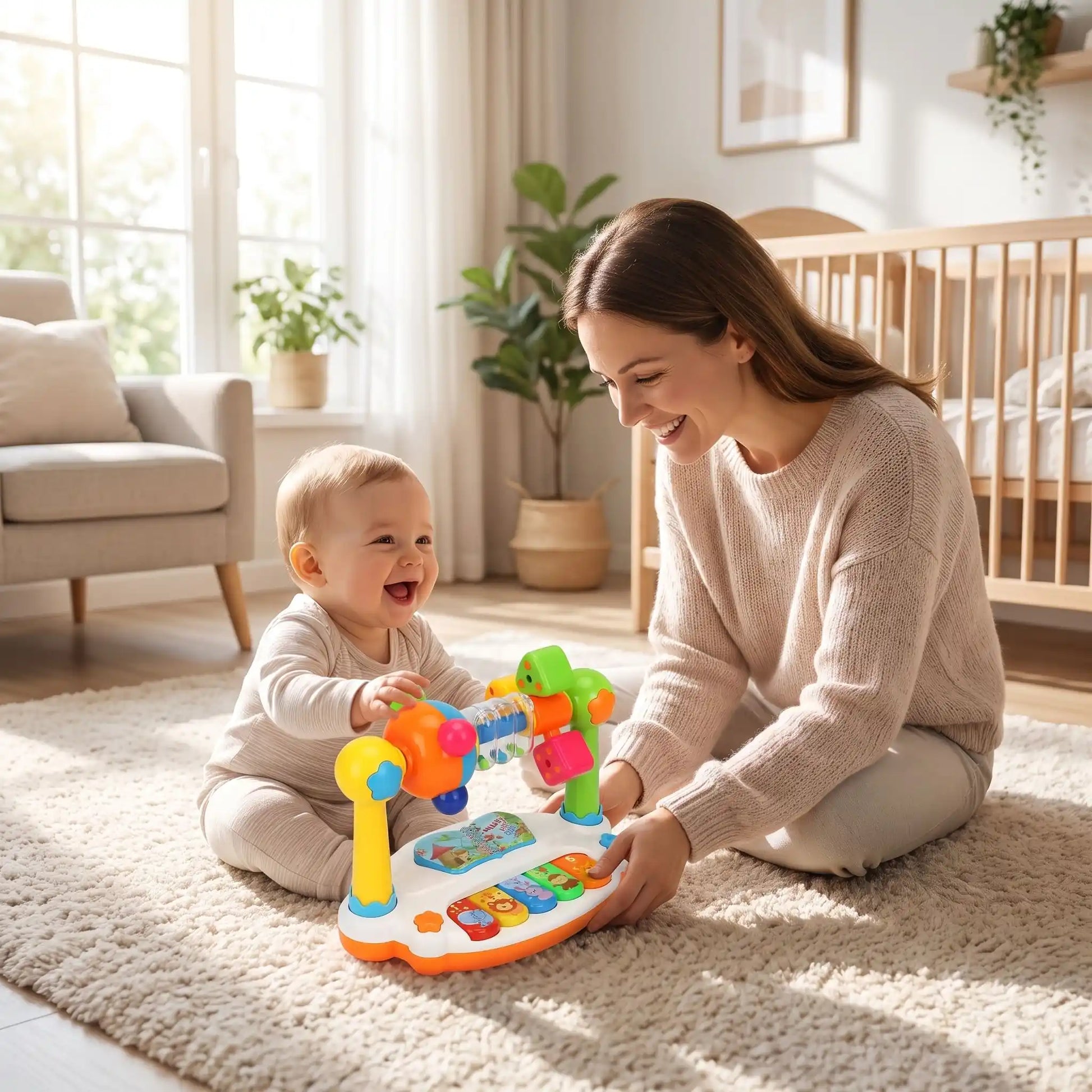 jouet pour bebe maman joue bebe assis piano