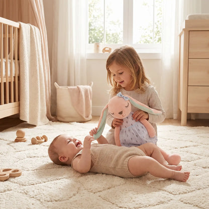 lapin en peluche 35 bebe joue soeur bleu