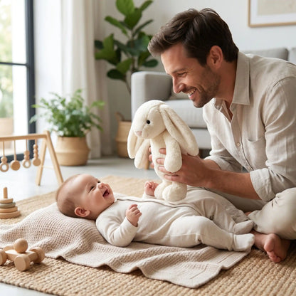 lapin peluche blanc papa bebe joue