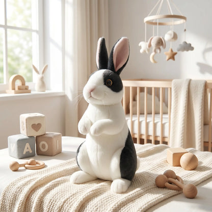 lapin peluche noir assis chambre