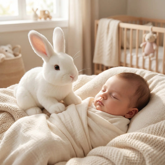 lapins peluche bebe dort blanc berceau