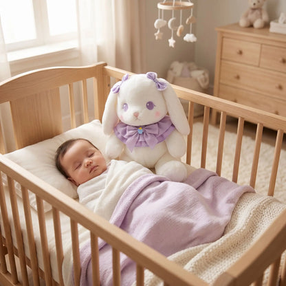 lapins peluche bebe dort violet berceau