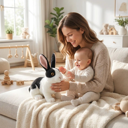 lapins peluche maman bebe joue noir