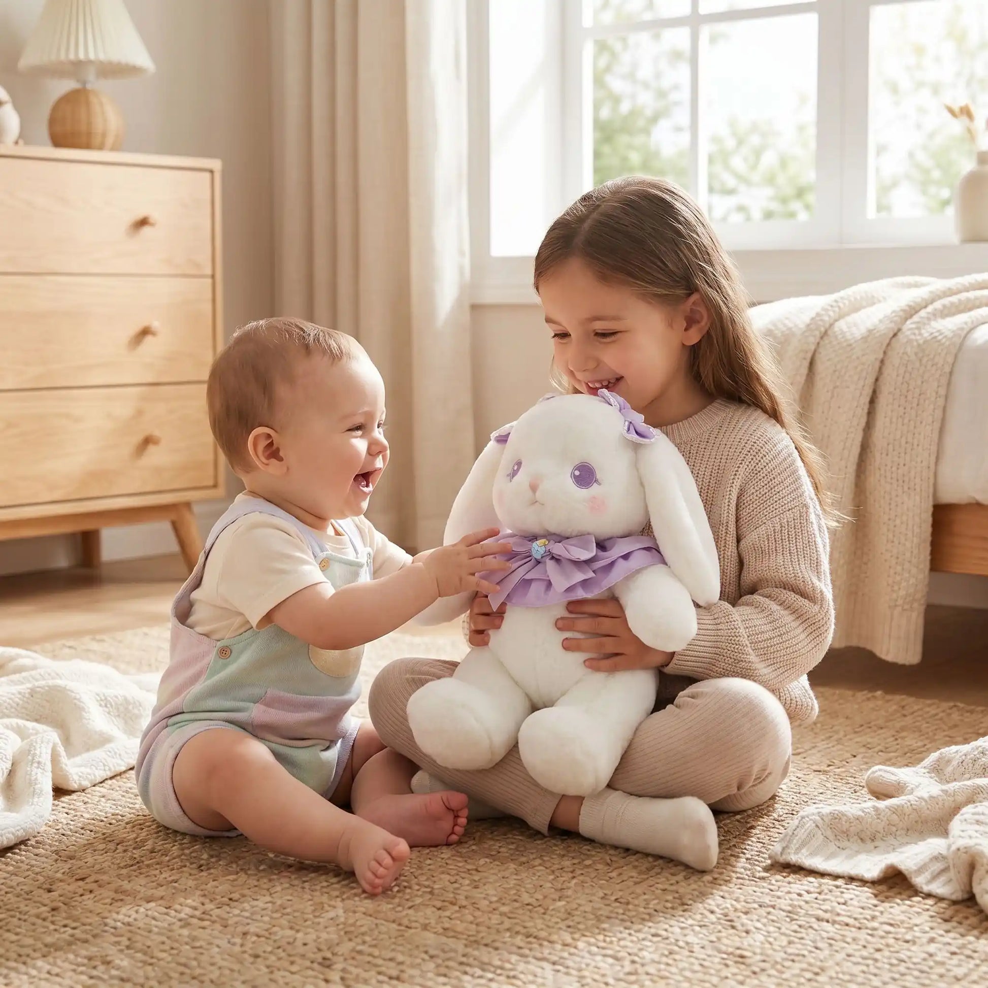 lapins peluche soeur joue bebe voilet