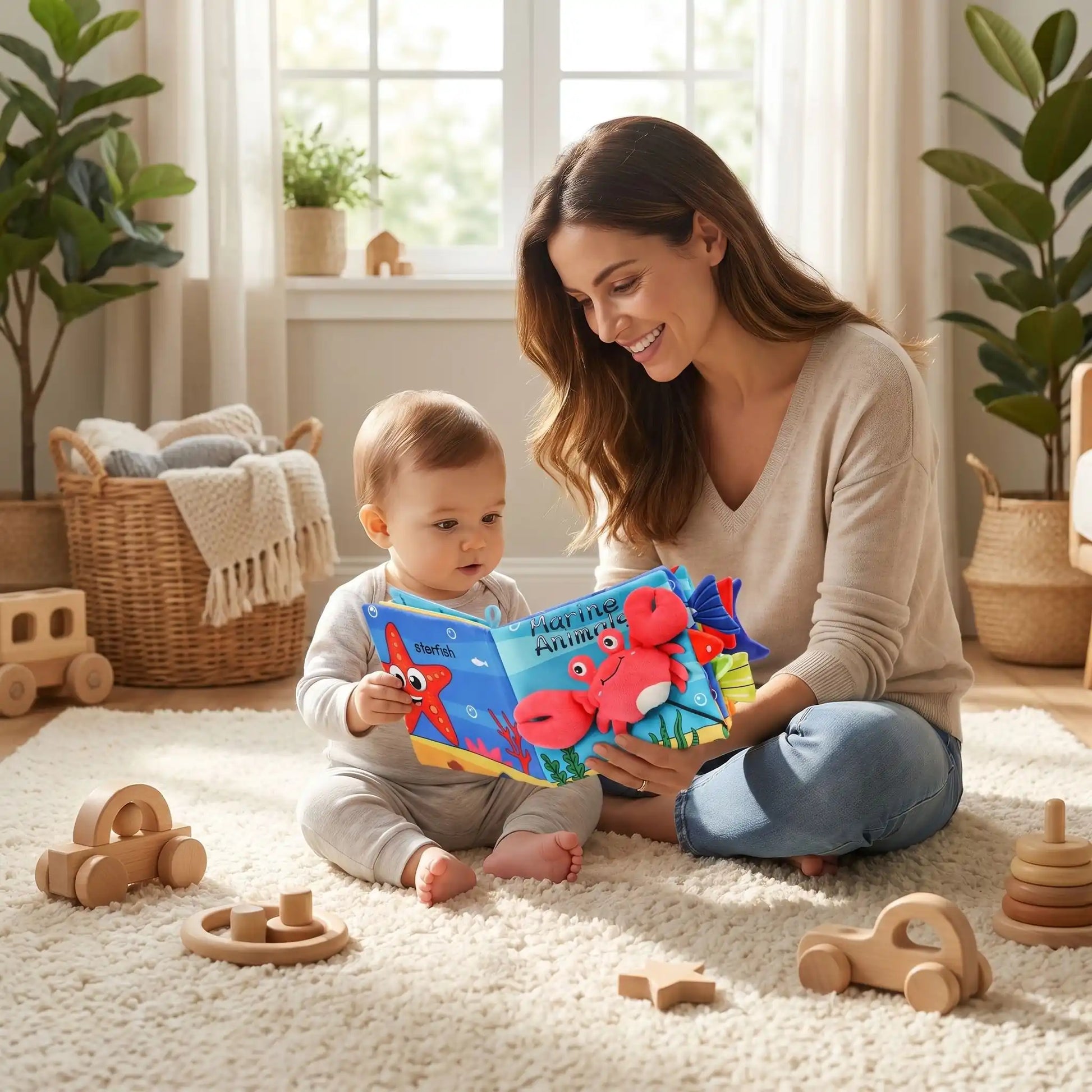 livre musical bebe maman joue bebe assis