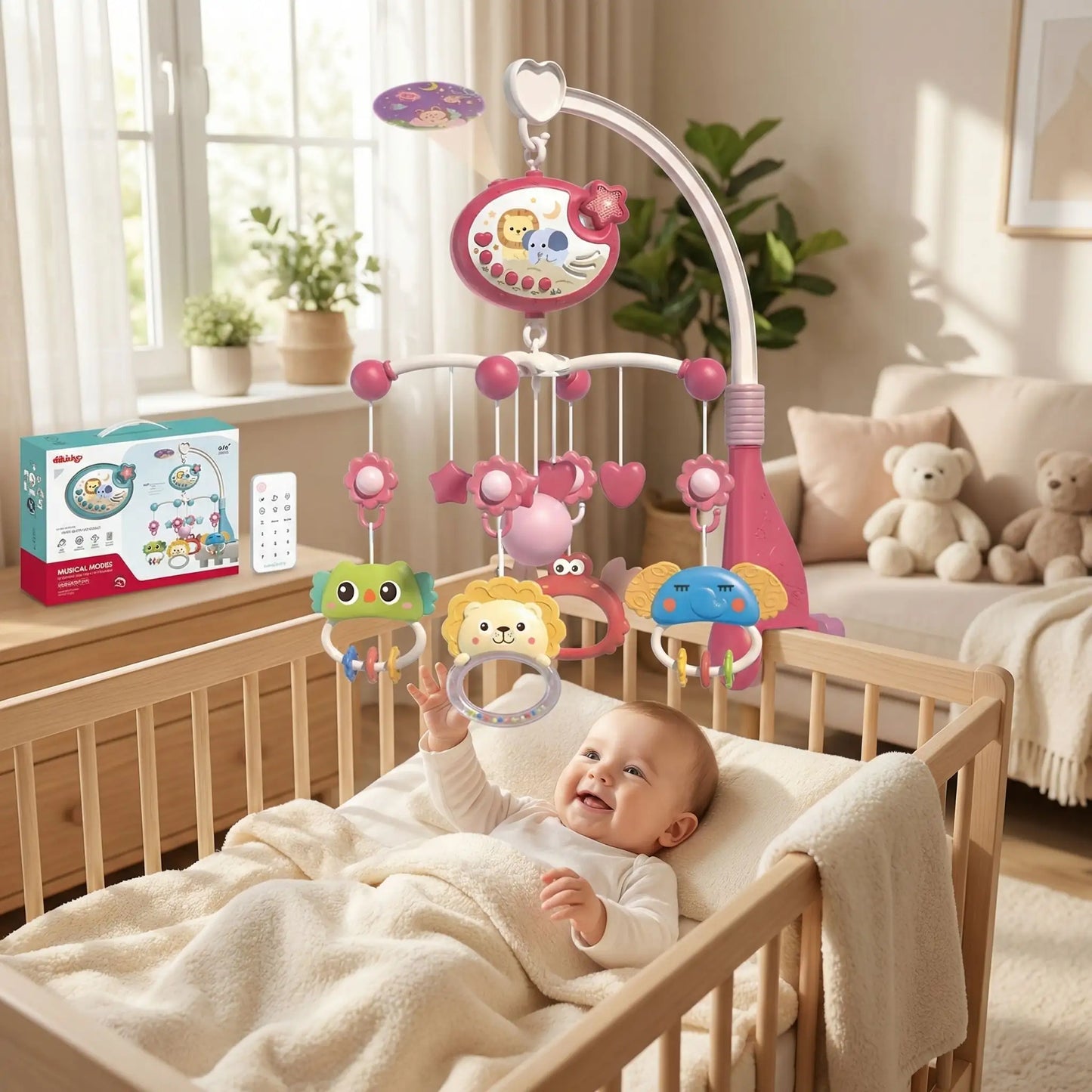mobile bebe rose foncer
