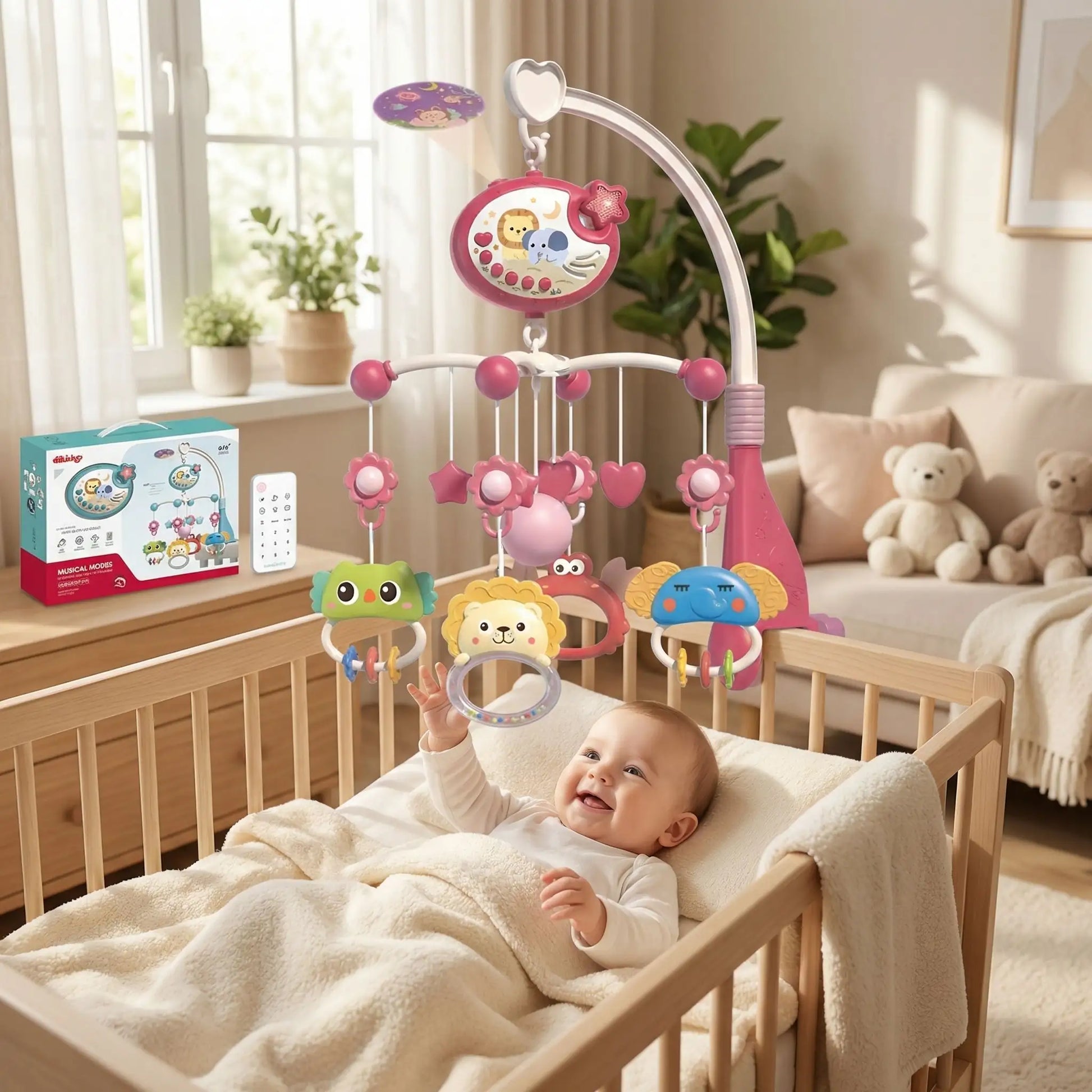 mobile bebe rose foncer