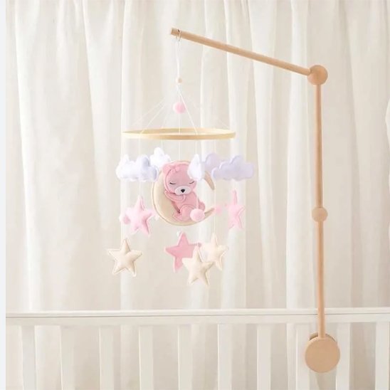 MOBILE BEBE ROSE RIDEAU BLANC