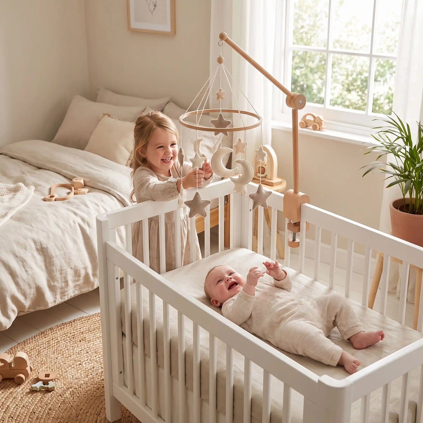 mobile bebe soeur bebe berceau joue bois