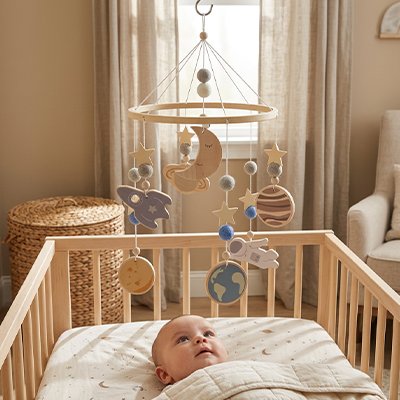 Mobile lit bebe fusee bleu bebe