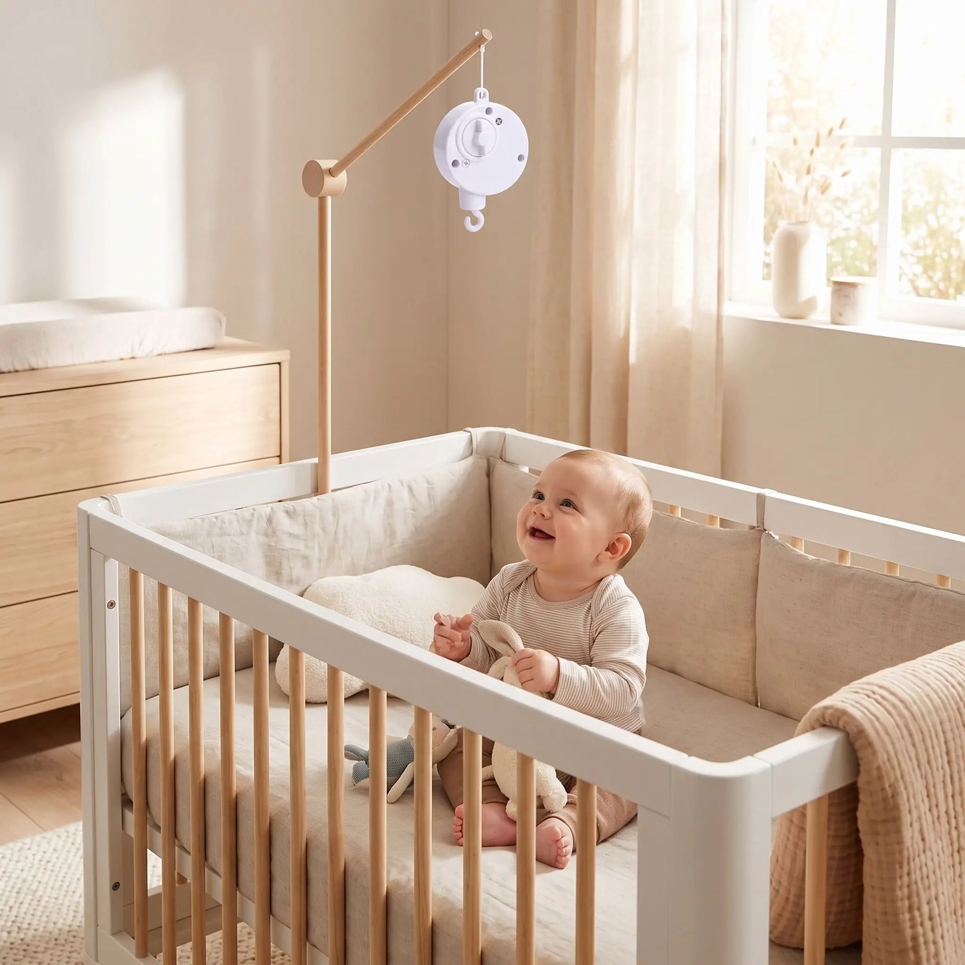 mobile musical bebe bebe assis berceau blanc