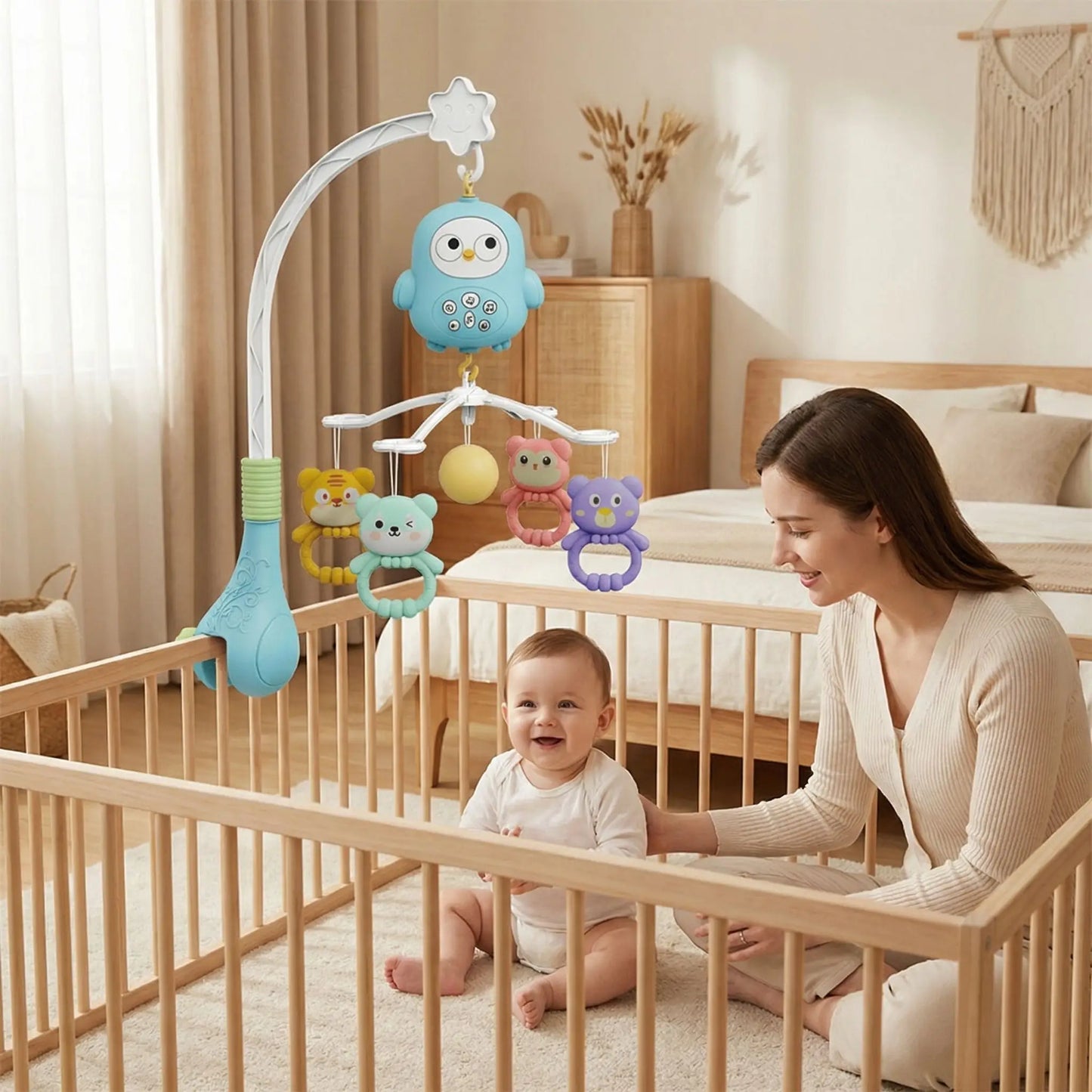 mobile musical bebe bleu maman bebe