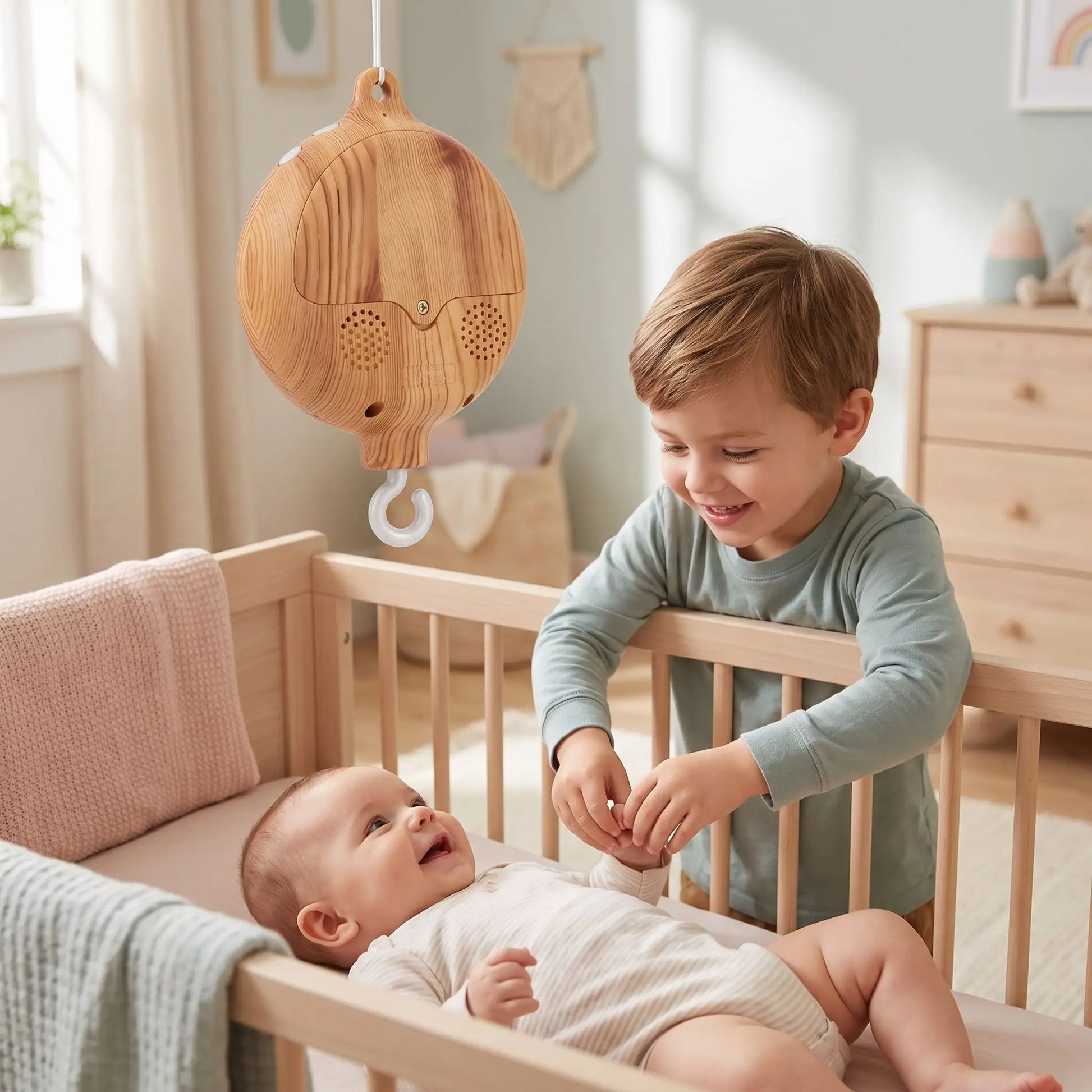 mobile musical bebe frere joue bebe berceau bois