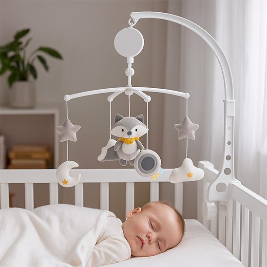 Mobile musical bébé gris renard bébé