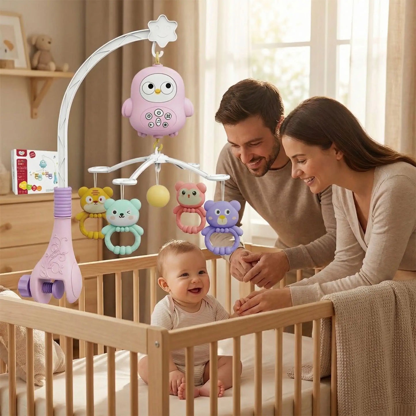 mobile musical bebe rose papa maman