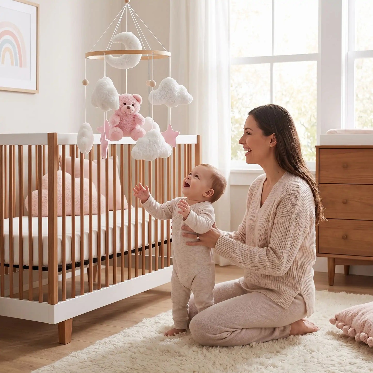 mobile pour bebe maman bebe joue rose chambre