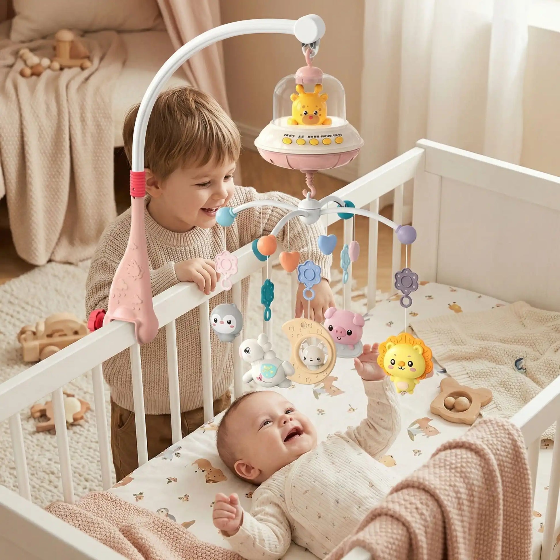 mobile pour lit BEBE frere rose