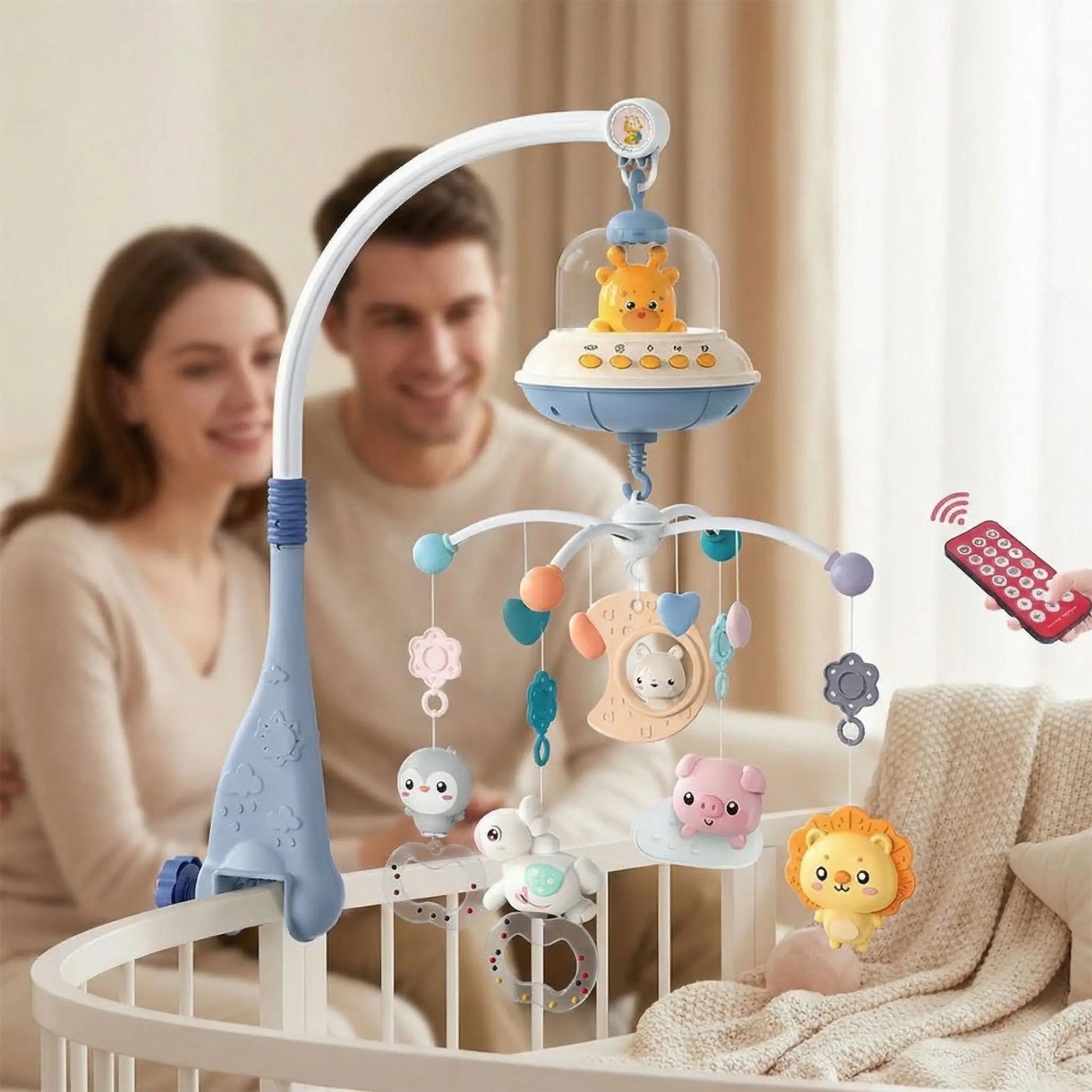 mobile pour lit BEBE parents bleu