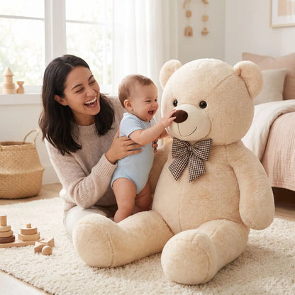ours en peluche geant douceur bebe maman joue brun