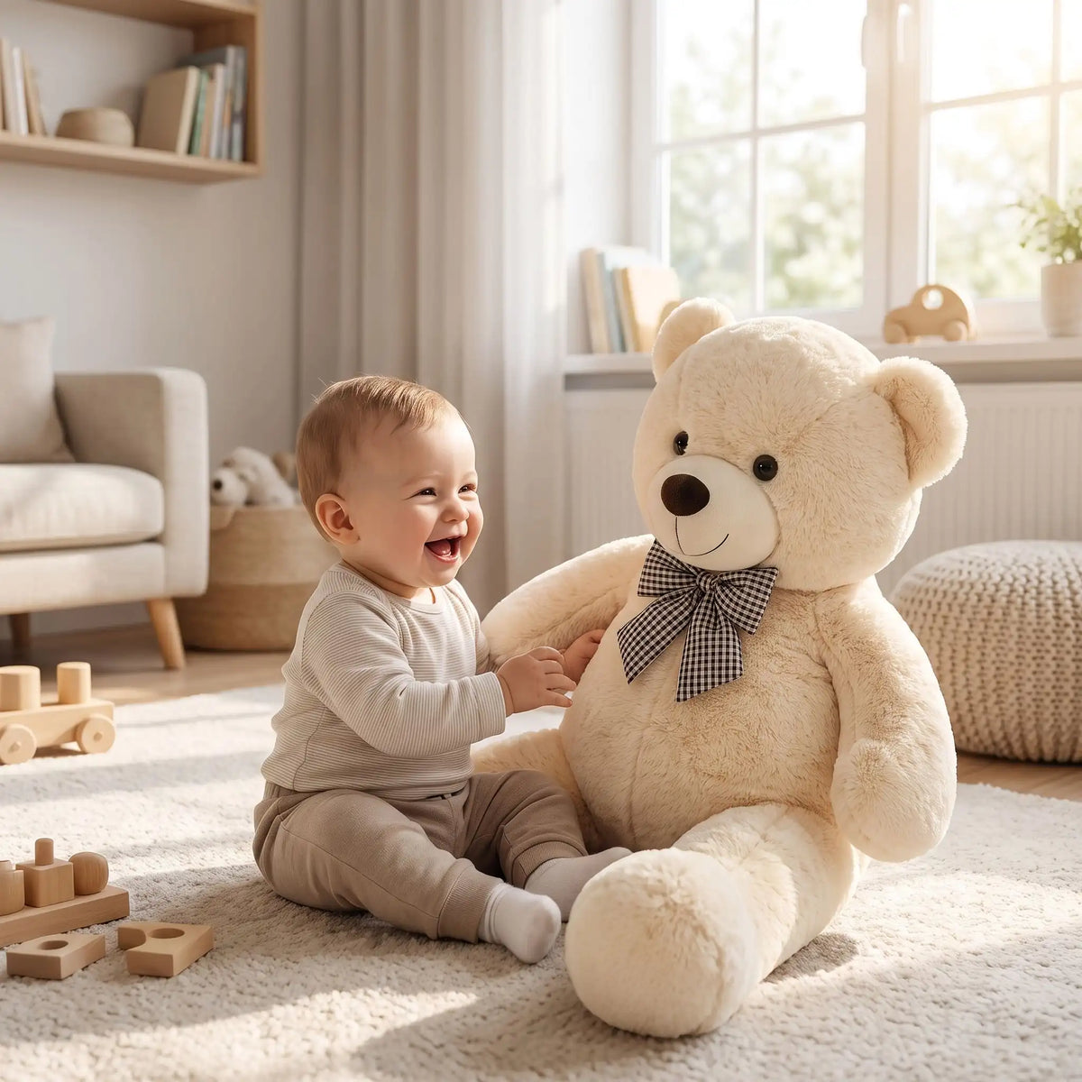 ours en peluche geant douceur joue bebe assis brun