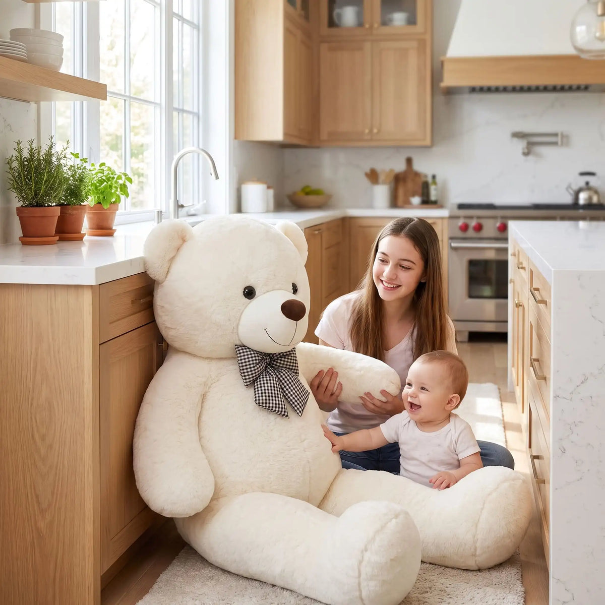 ours en peluche geant douceur maman joue bebe cuisine blanc