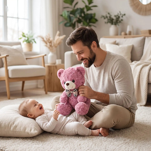ours en peluche papa joue bebe rose