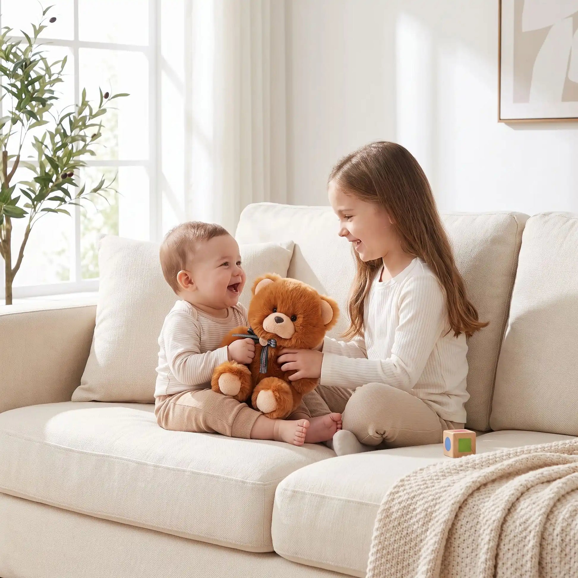 ours en peluche pour bebe ultra soeur joue brun