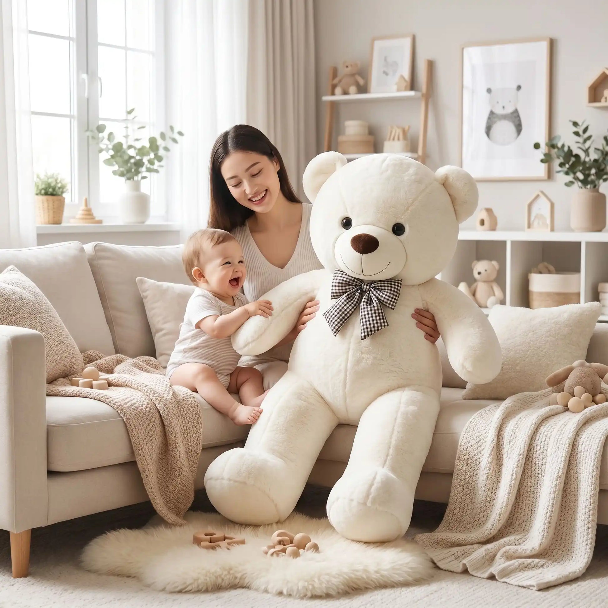 ours geant en peluche maman blanc joue bebe