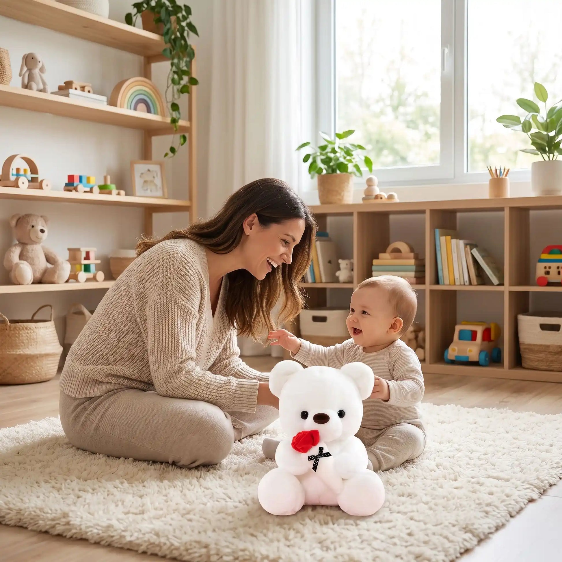 ourse en peluche 25cm maman joue bebe banc