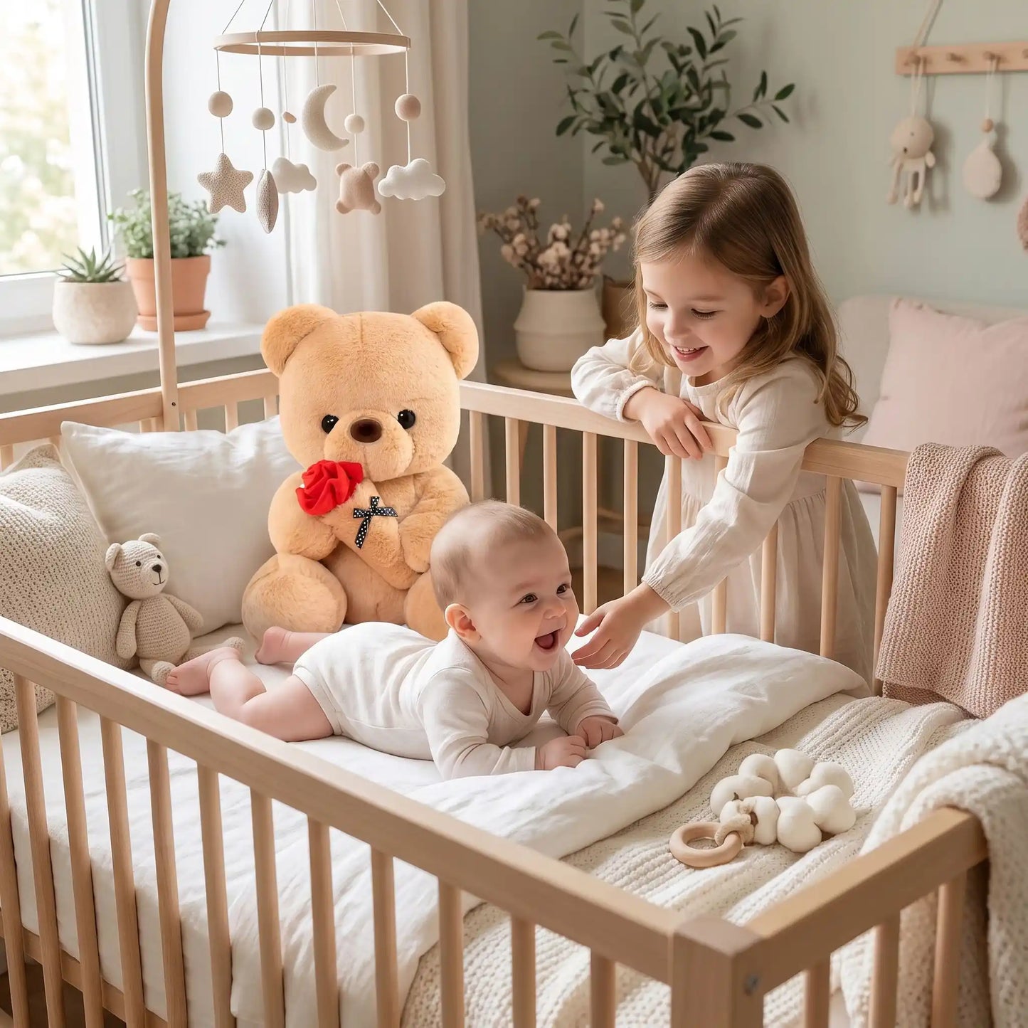 ourse en peluche 25cm soeur joue bebe berceau brun