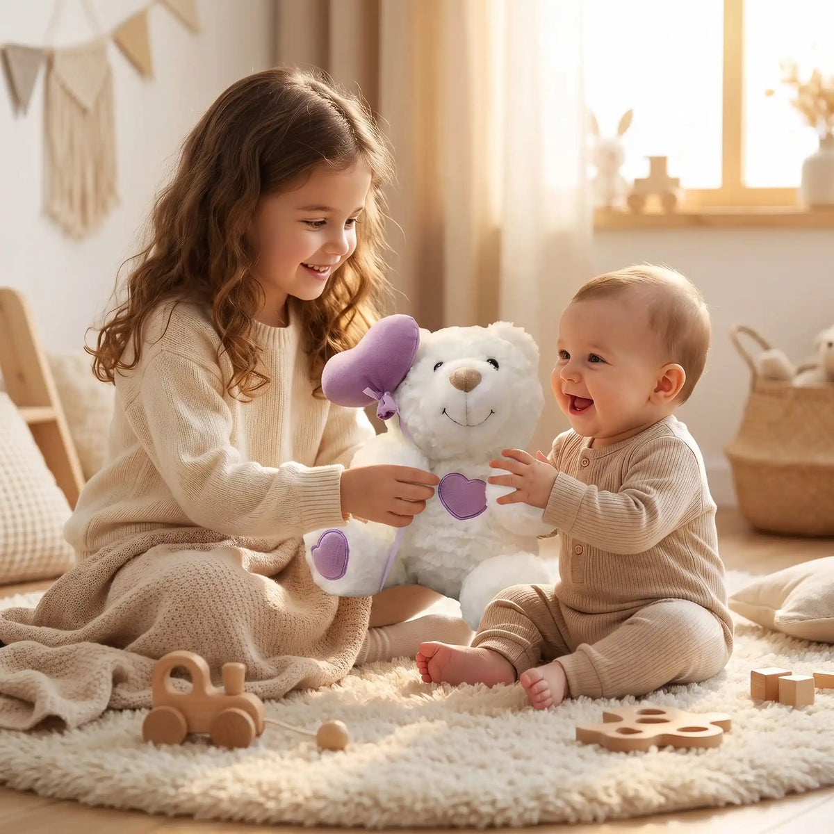 ourse en peluche douceur soeur bebe joue violette