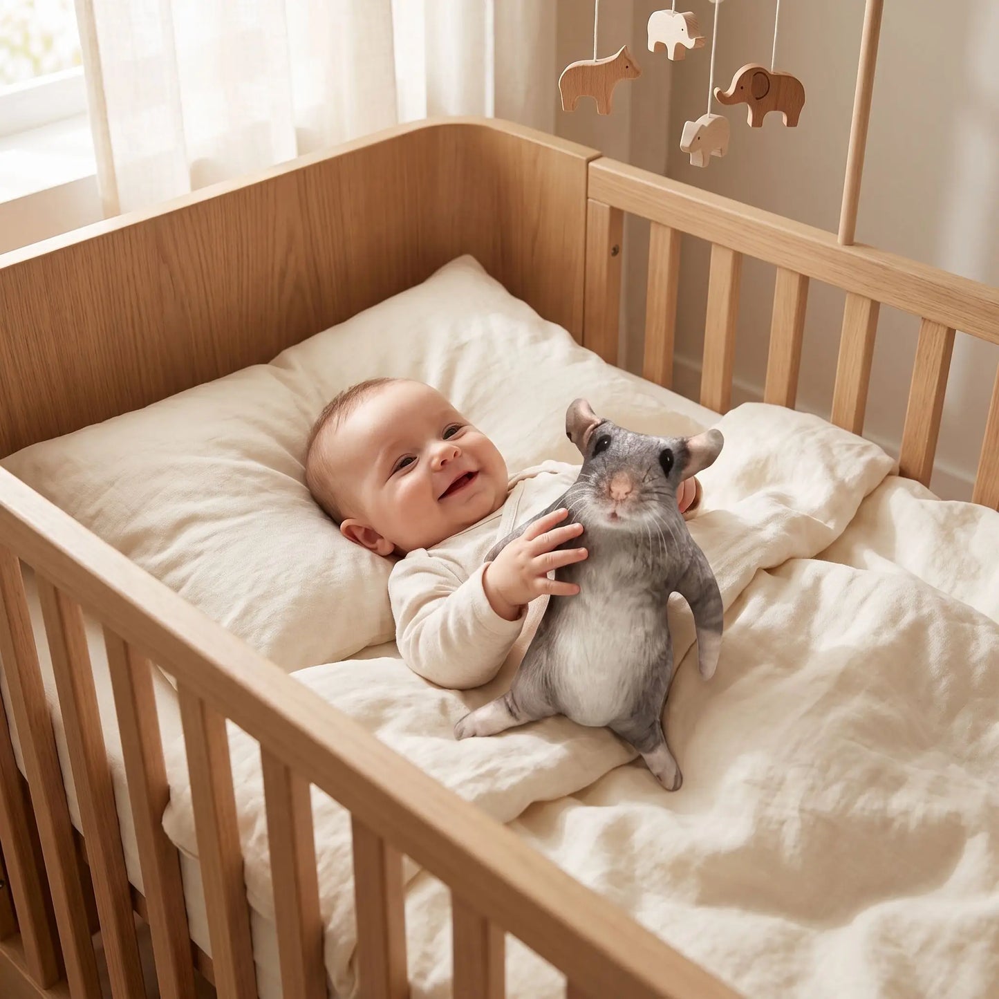 peluche bebe berceau joue souris