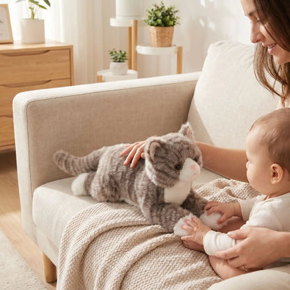 peluche chat 40cm bebe maman canape