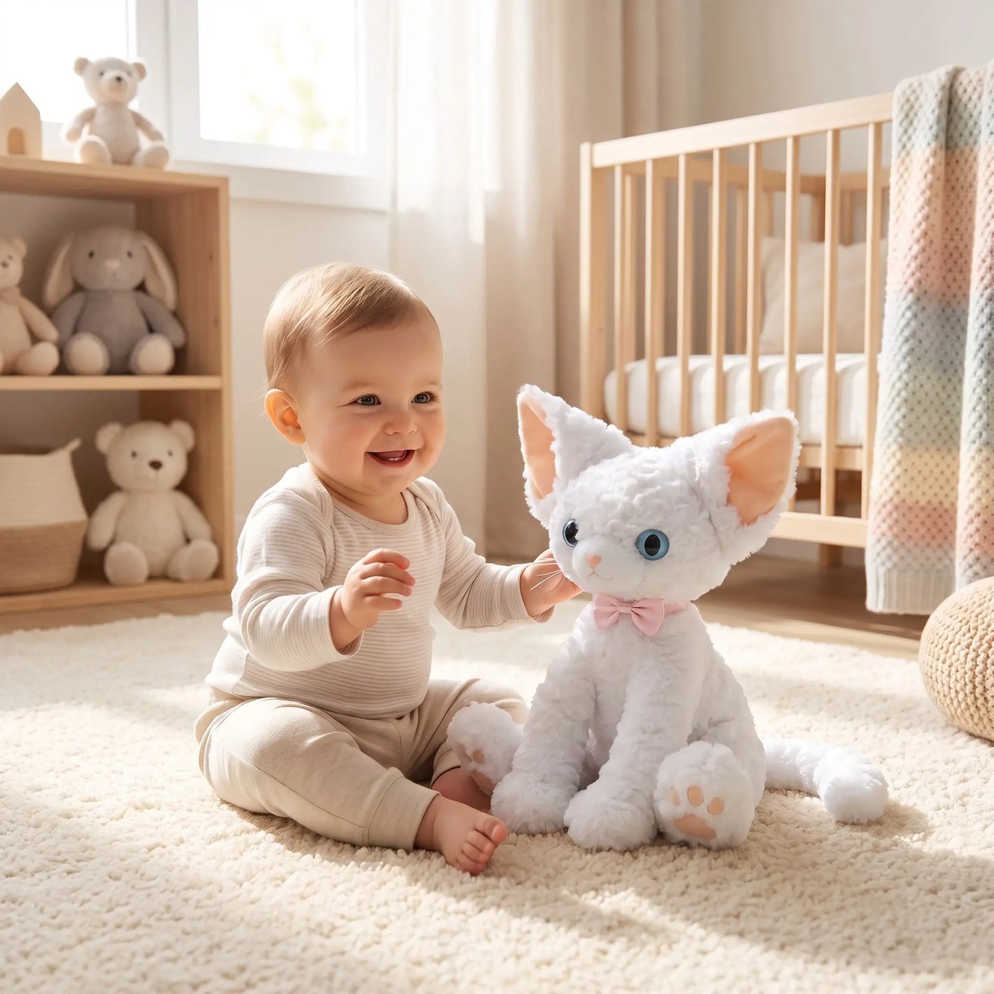 peluche chat bebe joue chat blanc