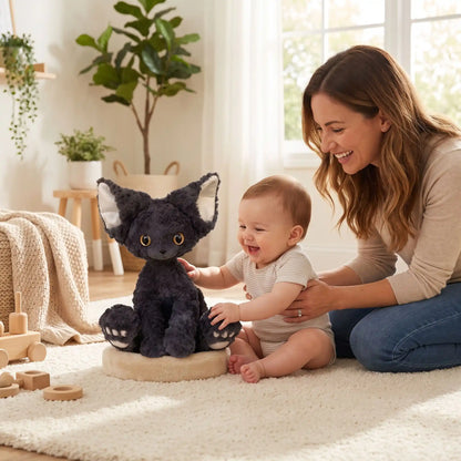 peluche chat maman joue bebe noir