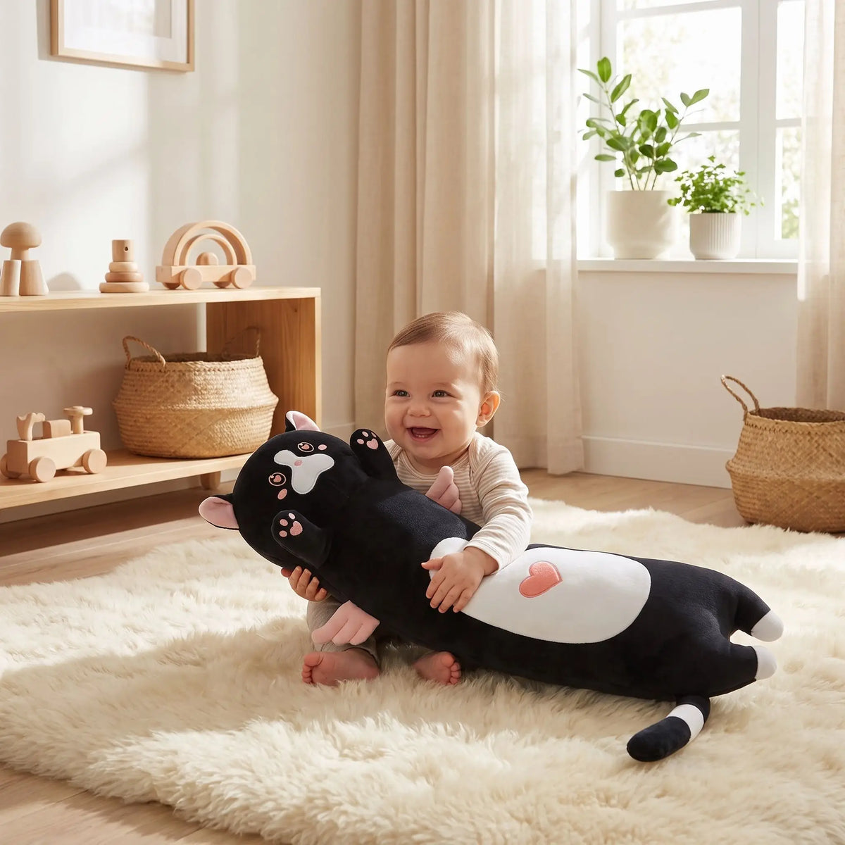 peluche chat noir et blanc apaisant bebe joue noir