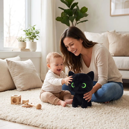 peluche chat noir eveil maman joue assis noir