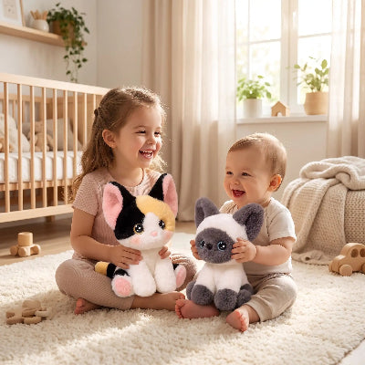 peluche chat noir gris rose soeur bebe