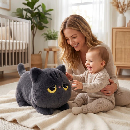 peluche chat noir kawaii maman bebe assis noir