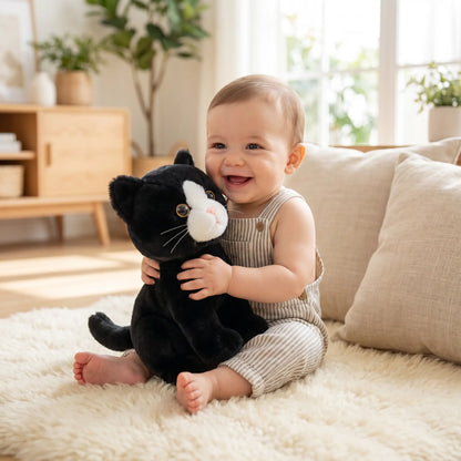 peluche chat noir realiste bebe assis