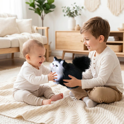 peluche chat realiste ultra frere bebe assis