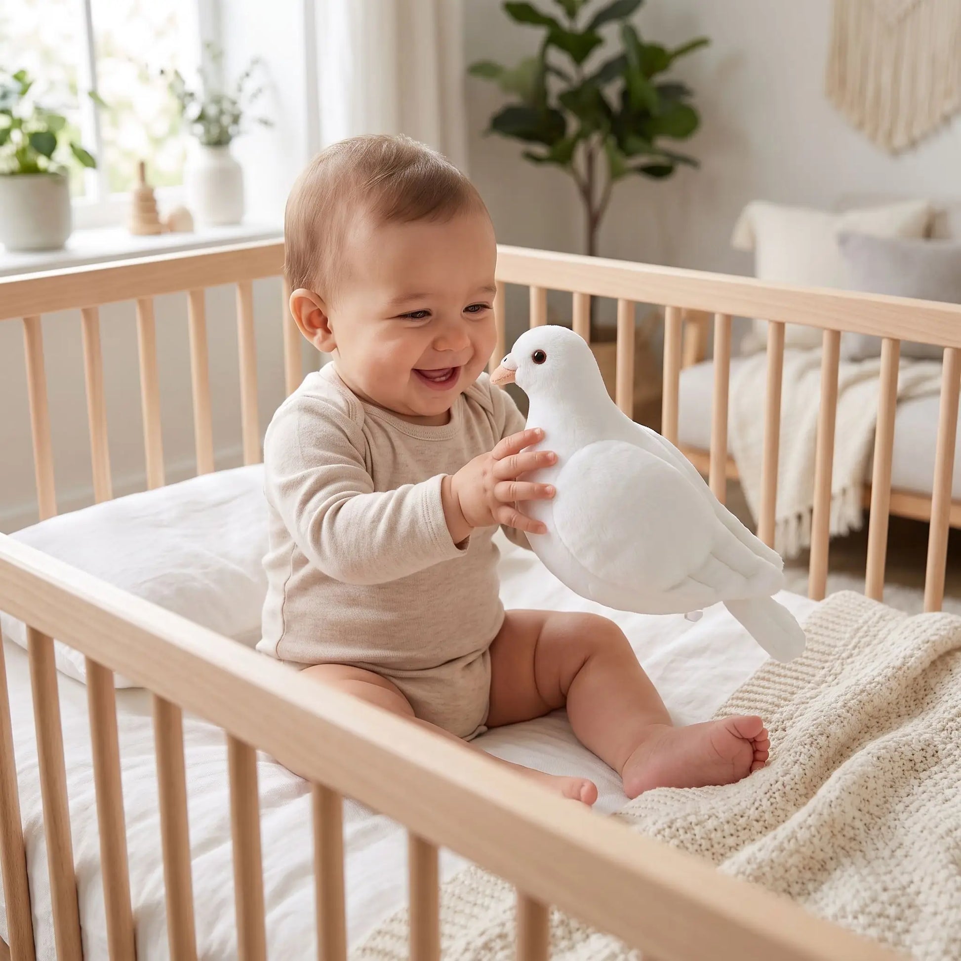 peluche colombe blanche bebe berceau
