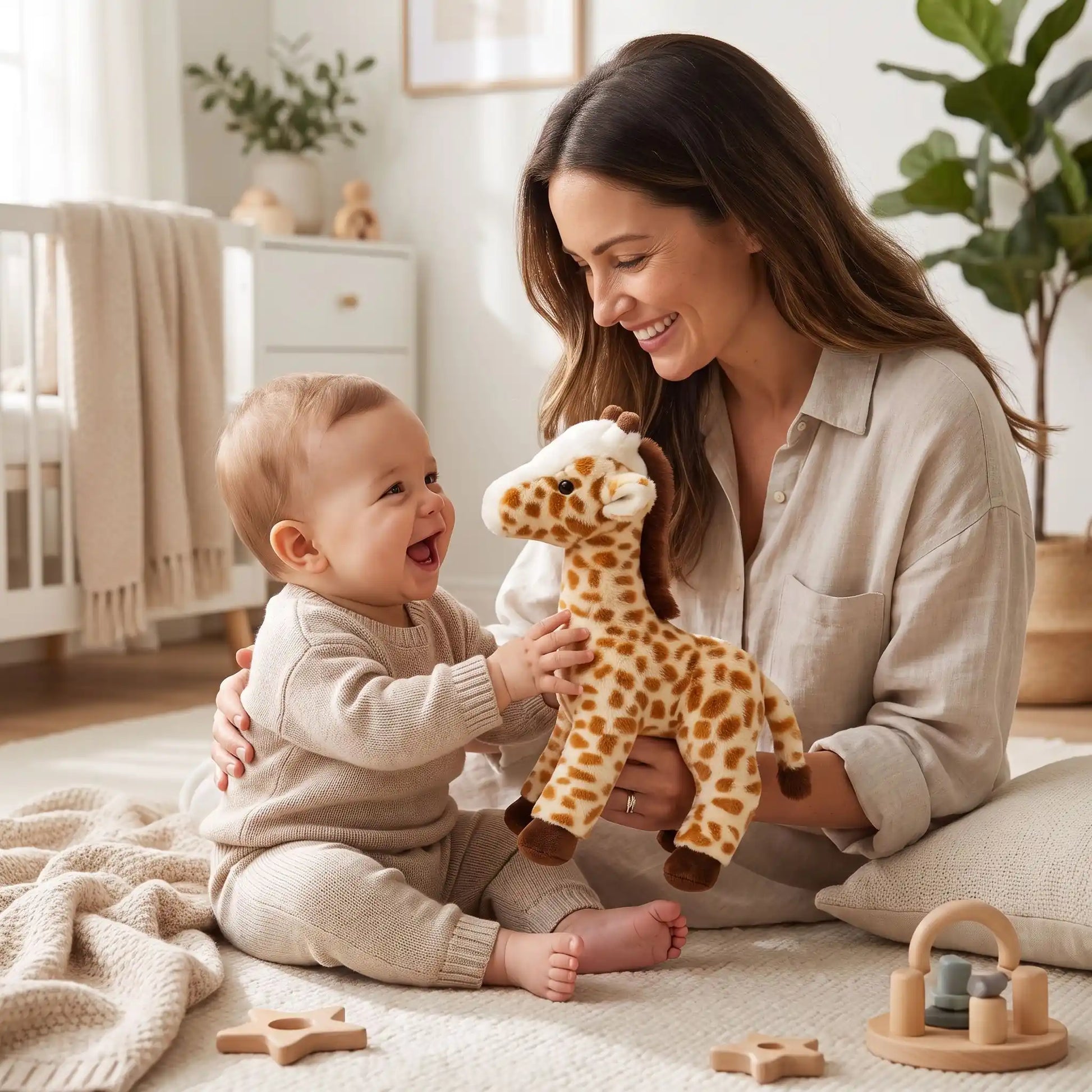 peluche girafe maman joue bebe
