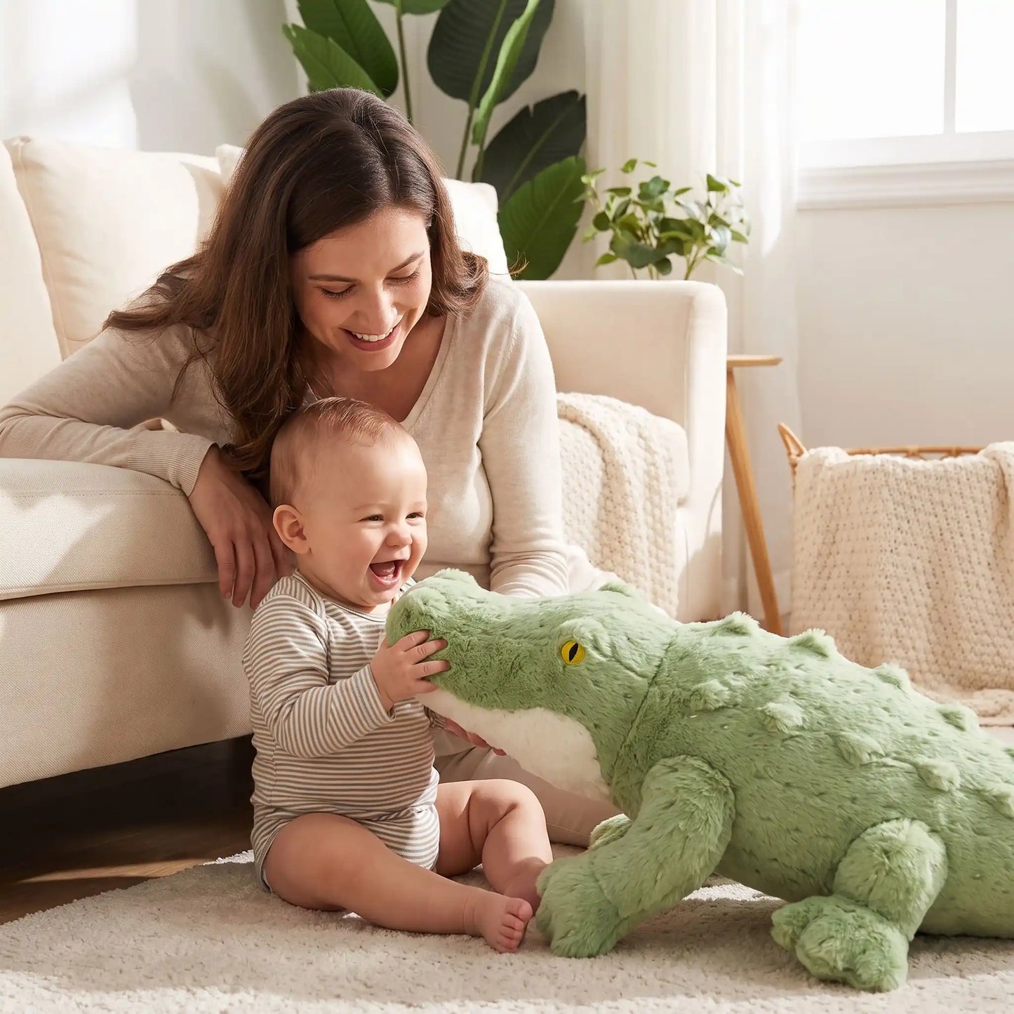 peluche maman bebe crocodile vert