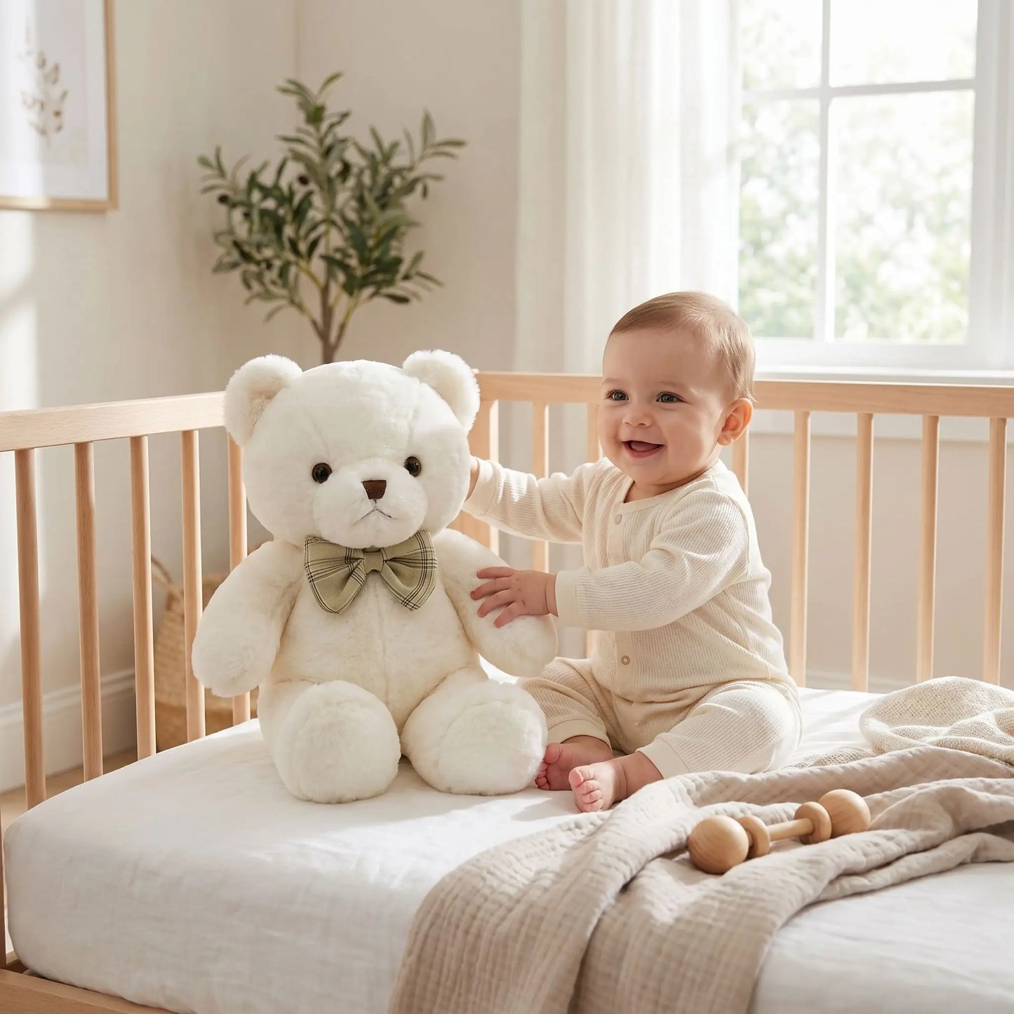 peluche ours bebe blanc joue