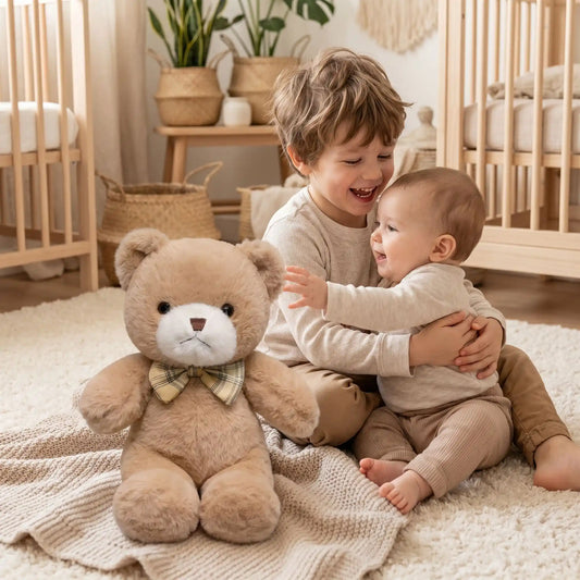 peluche ours frere bebe brun joue