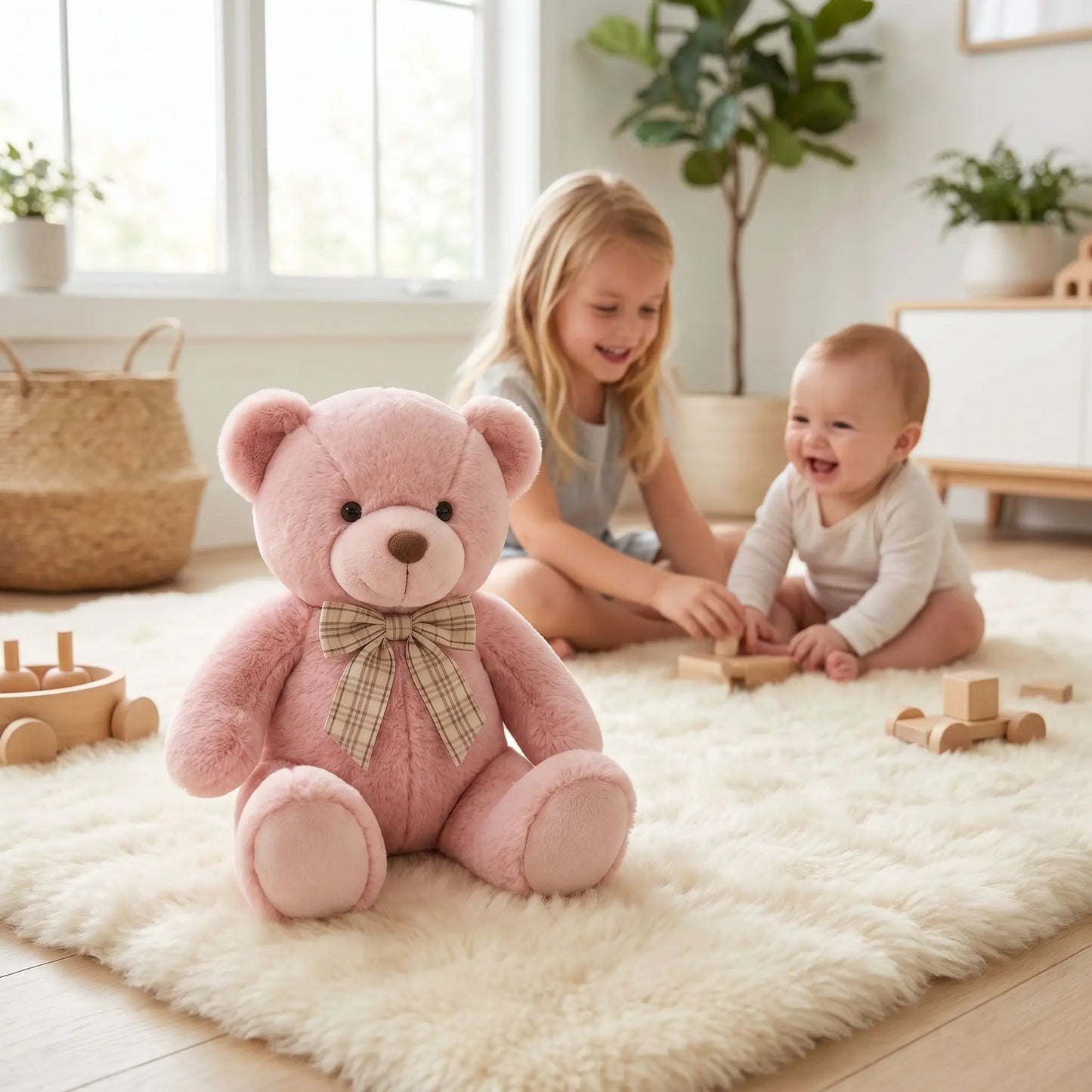 peluche ours soeur rose joue bebe