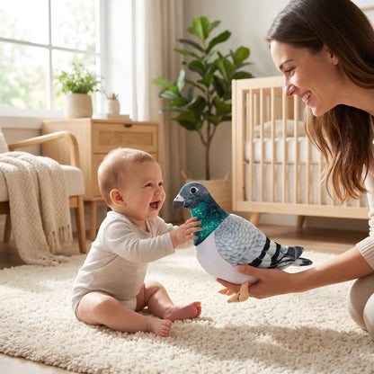 peluche pigeon maman bebe joue