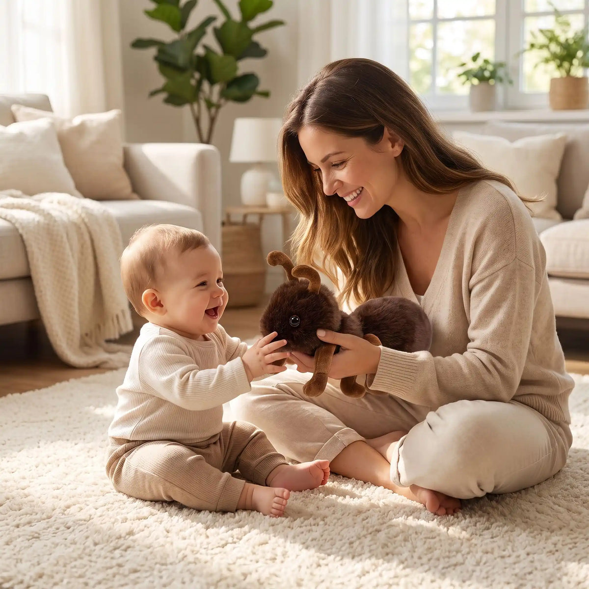 peluche pour bebe fourmi maman joue bebe brun